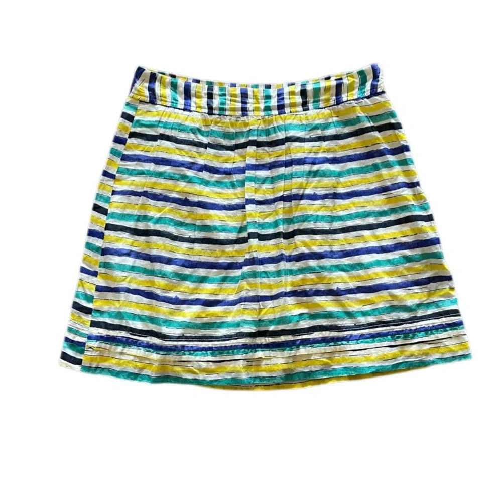 Ann Taylor LOFT Striped Cotton Lined Skirt Blue White Yellow Women’s Size 6